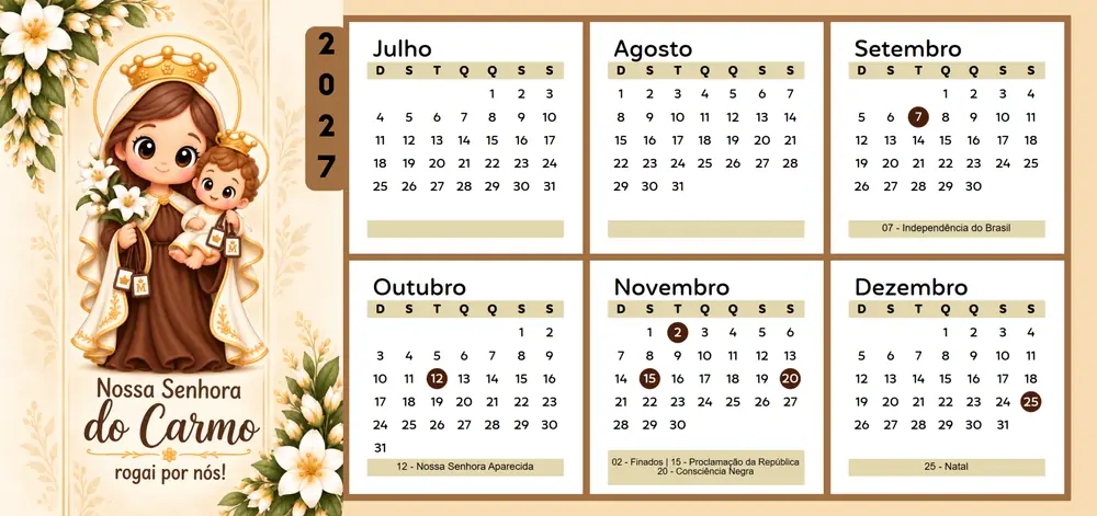Prévia do Calendário Nossa Senhora do Carmo 2027