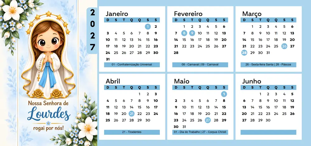 Prévia do Calendário Nossa Senhora de Lourdes 2027