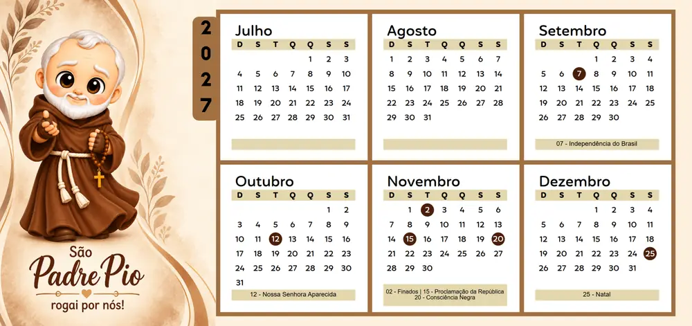 Prévia do Calendário São Padre Pio 2027