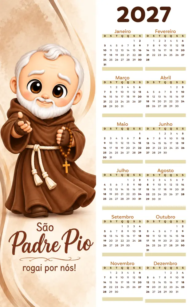 Modelo de mesa do Calendário São Padre Pio 2027