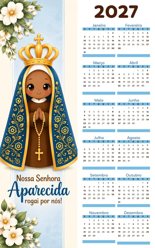 Modelo de mesa do Calendário Nossa Senhora Aparecida 2027