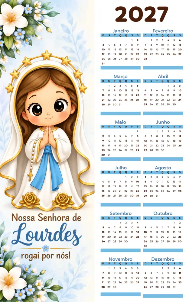 Modelo de mesa do Calendário Nossa Senhora de Lourdes 2027
