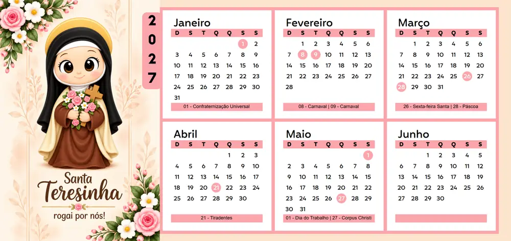 Prévia do Calendário Santa Teresinha 2027